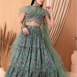 Lehenga set w/ embroidered top & dupatta (scarf)